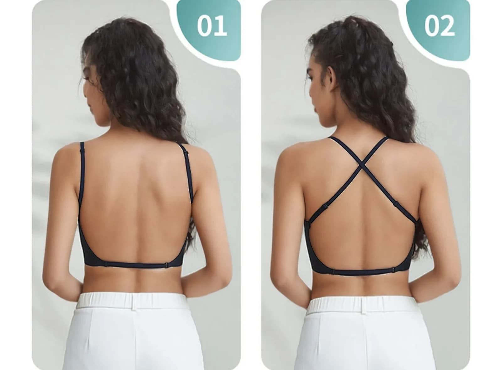 Back views with two strap arrangements